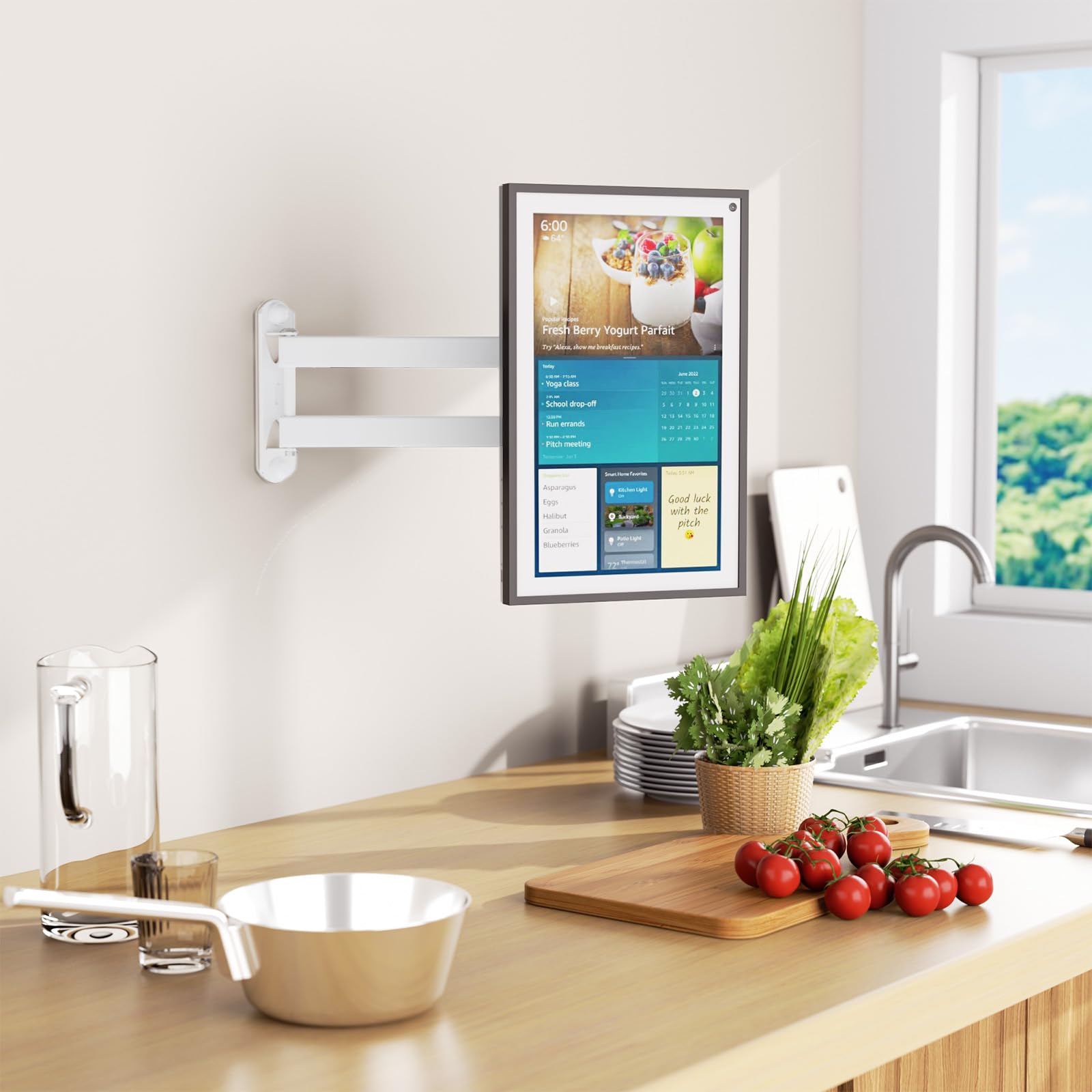 Wall Mount for Echo Show 21, Echo Show 15, Adjustable Wall Mounting Bracket with Heavy Duty 15� Extension Arm, Rotate Tilt Swivel for Alexa Echo Show 21, Echo Show 15, Holds up to 33lbs, White by WALI